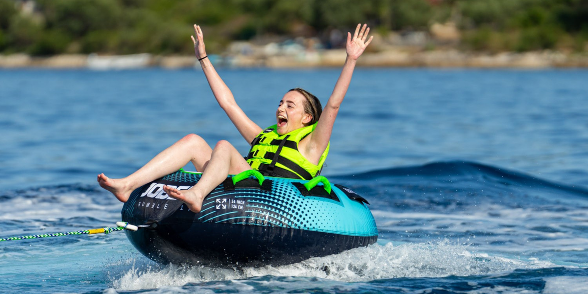 blue and black Jobe Rumble towable water tube